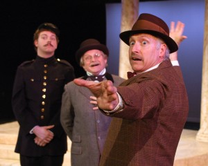 David Rollison (Dull), Dale Bowers (Sir Nathaniel) and Allan Armstrong as (Holofernes) in Seattle Shakespeare Company's 2005 production of Love's Labour's Lost.